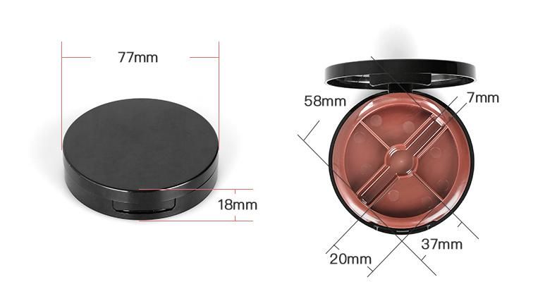 4 Hole Black Round Quality Round Plastic Eyeshadow Container Case with Mirror