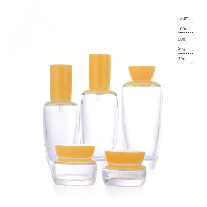 Ll10 Manufacturer Frosted Cream Jar Cosmetic Pump Glass Bottle Set with Water Printing Cap Have Stock