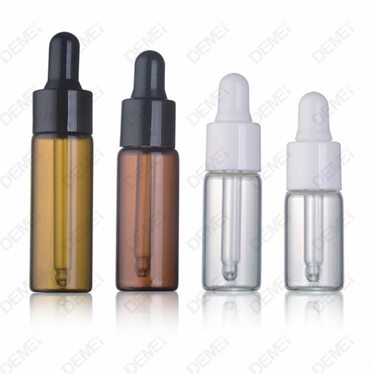 3ml-15ml Wholesale Cosmetic Packaging D18mm D22mm Straight Round Clear and Amber Serum Essential Oil Tube Glass Bottle with 13mm Silver Dropper Cap