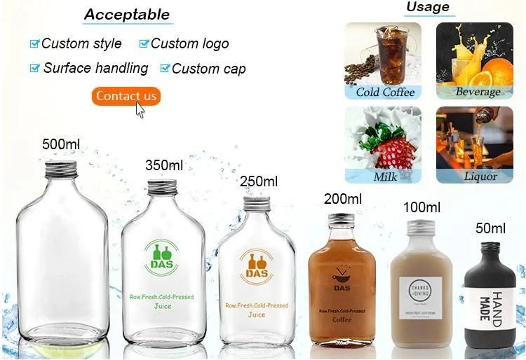 Flat Hip Flask 50ml 100ml 150ml 200ml 250ml 350ml 500ml Cold Brew Coffee Glass Spirits Whisky Drinking Liquor Bottles