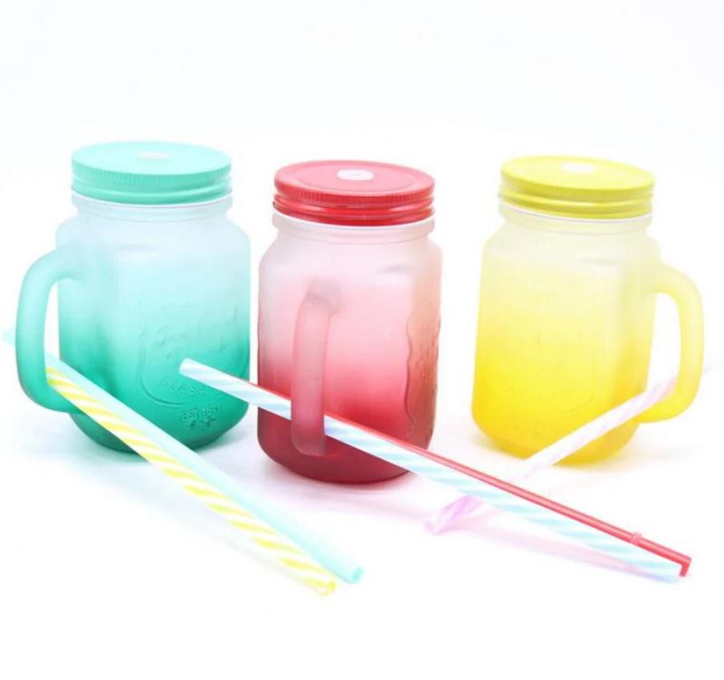 480ml Food and Beverage Mason Jar Drinking Glass Jar with Lid and Straw