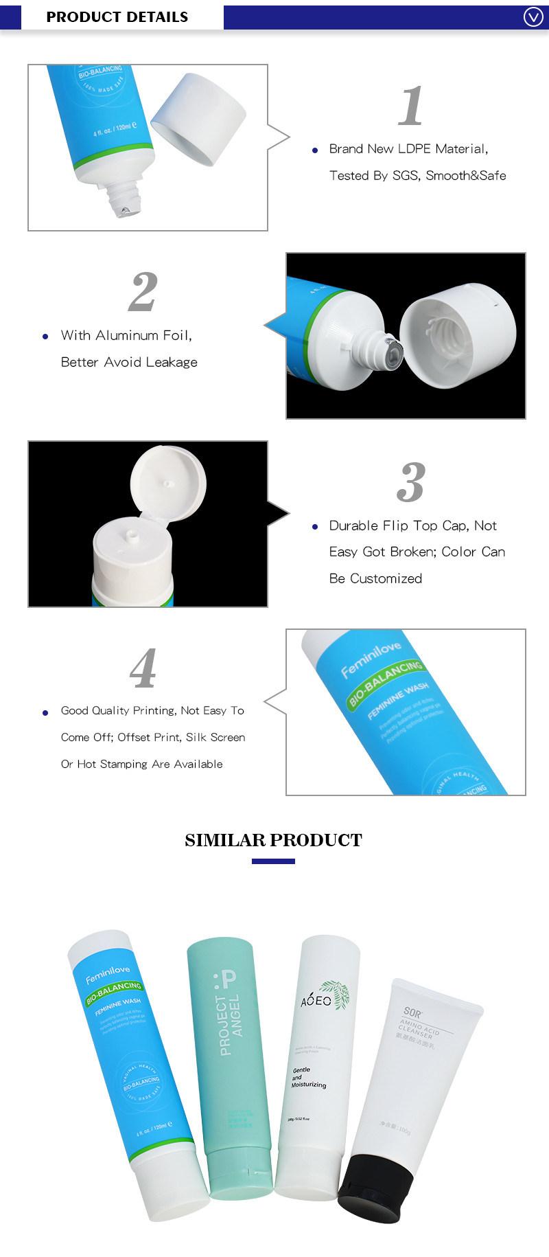 Skincare Packaging 120ml Plastic Blue Flip Top Cream Squeeze Tube