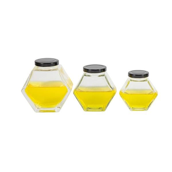 250ml 8oz Flat Hexagon Honey Jam Glass Sauce Bottle with Metal Lid