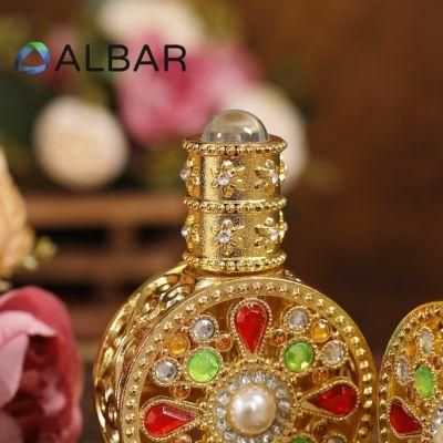 Customized Style Attar Oud Tola Perfume Bottle with Zinc Zamac in Gold and Red Pearls Color