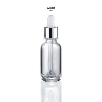 30 Ml Glass Dropper Bottle Round Shoulder Matte White Silicone Rubber Shiny Alum Silver Collar for Skin Care Face Care