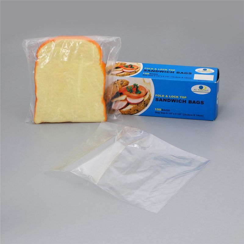 PE Clear Sandwich Size Fold Top Bag Put in Box for Picnic