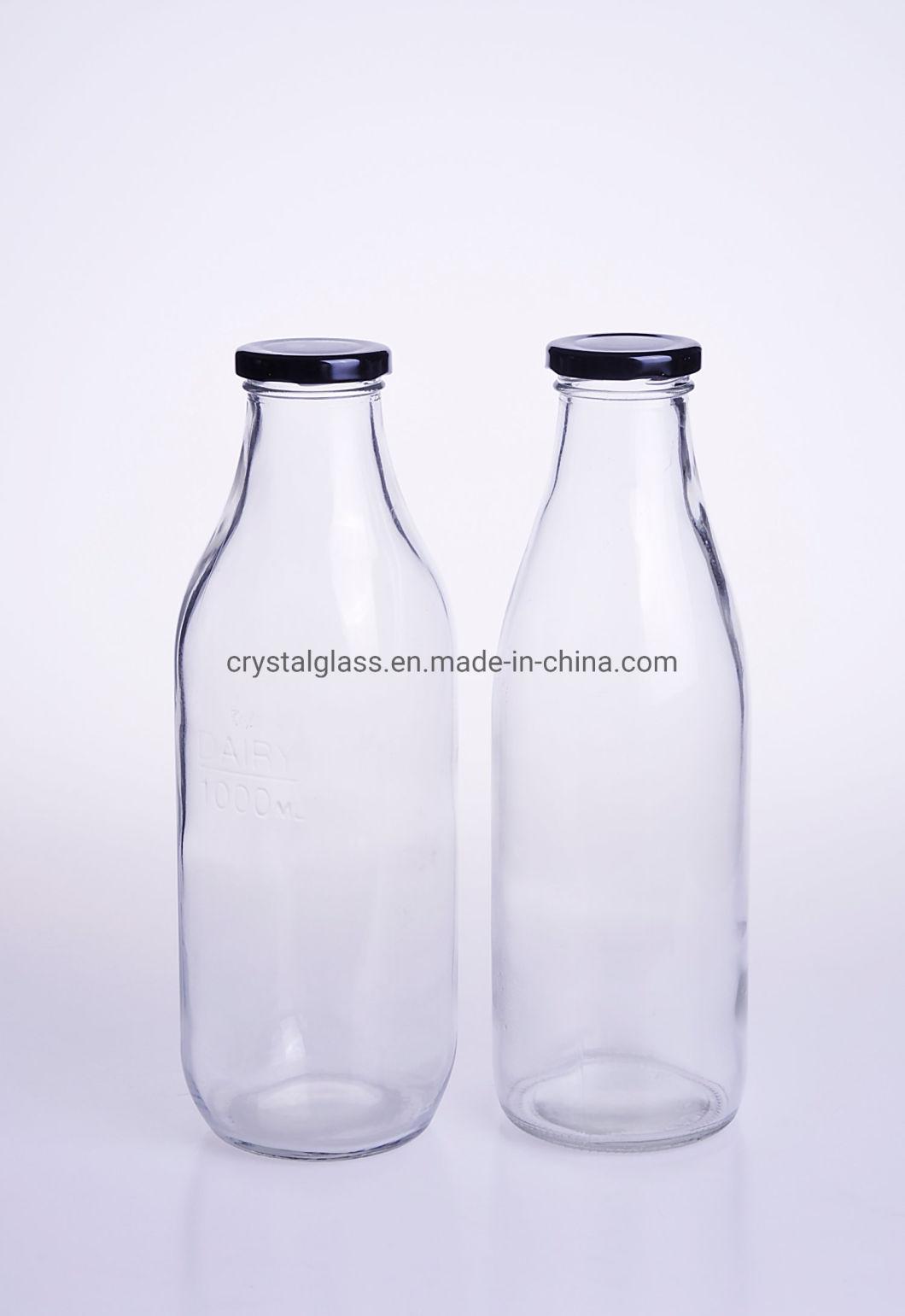 Multipurpose Lead Free Pudding Bottle Yogurt Fresh Milk Glass Bottle 250ml 500ml 1000ml