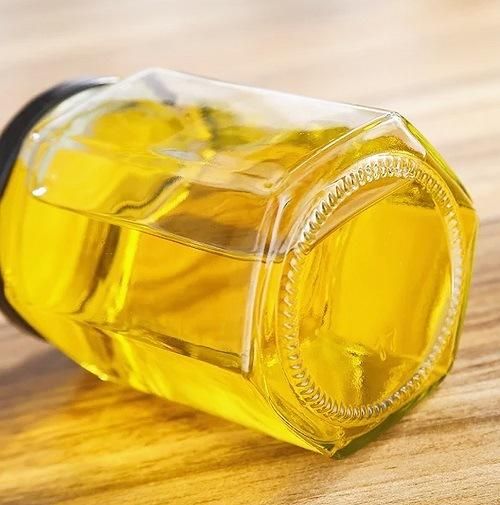 Wholesale Hexagonal Large Capacity Glass Jar for Food Honey Storage with Metal Lid