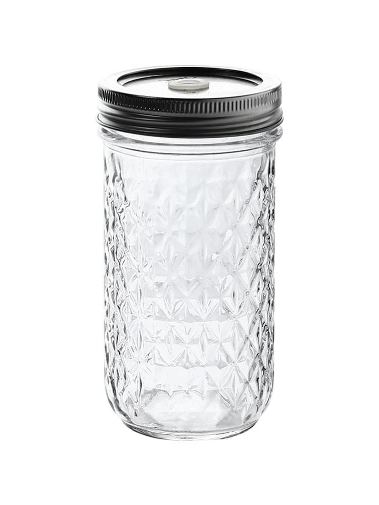 Empty Cone Shape Engraved Clear Glass Jam Honey Pickle Mason Jar with Sealed Lid