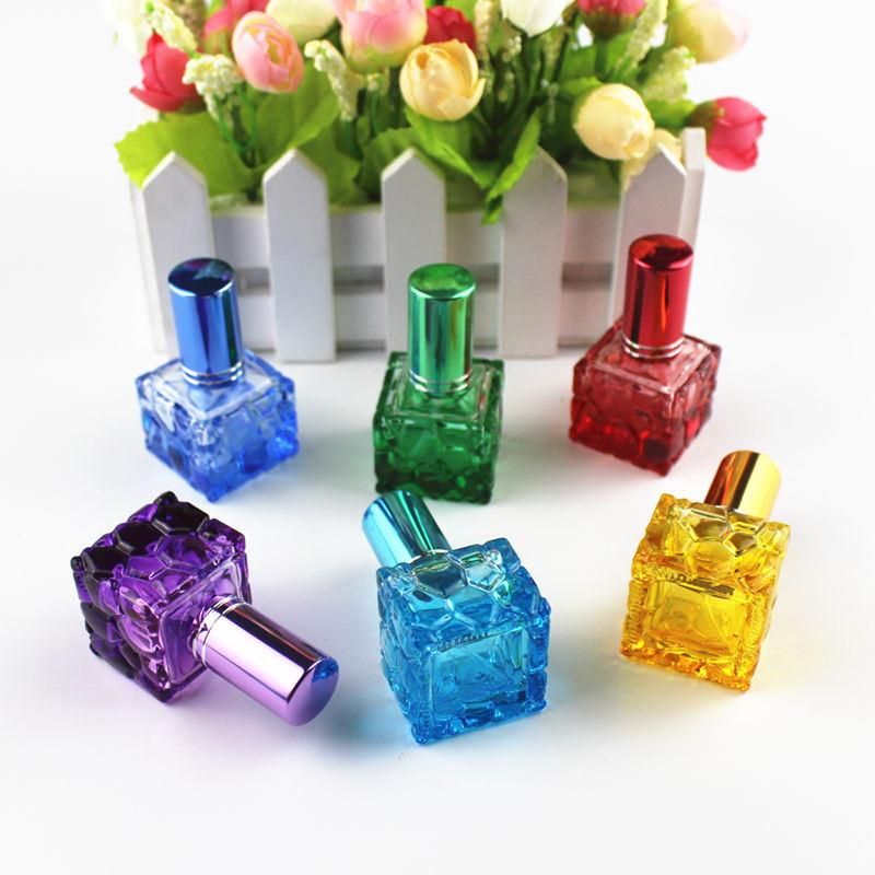 Colorful Square Glass Perfume Bottle 10ml Small Sample Portable Parfume Refillable Scent Sprayer Cosmetic Spray Bottle