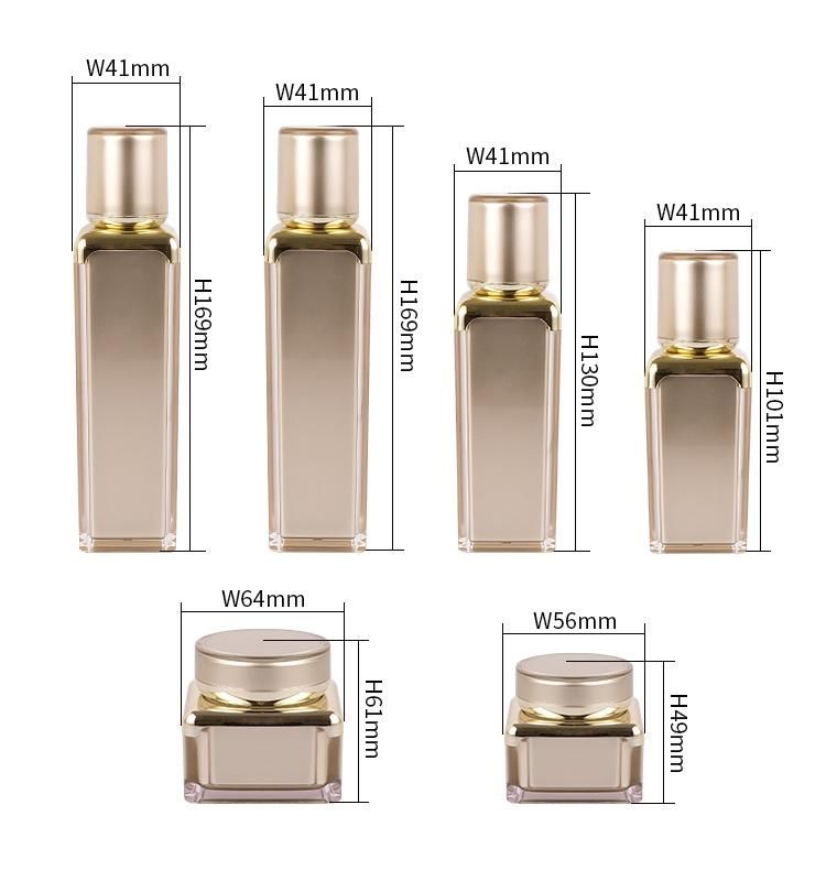 in Stock Fancy Gold Skin Care Square Plastic Acrylic Cosmetic Packaging Cream Jars with Lids