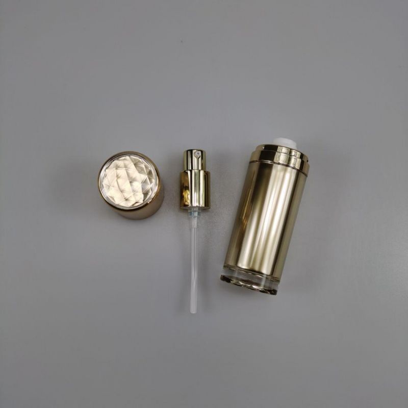 30ml 50ml 100ml Round Gold Acrylic Emulsion Bottle Foundation Bottle with Diamond Cap