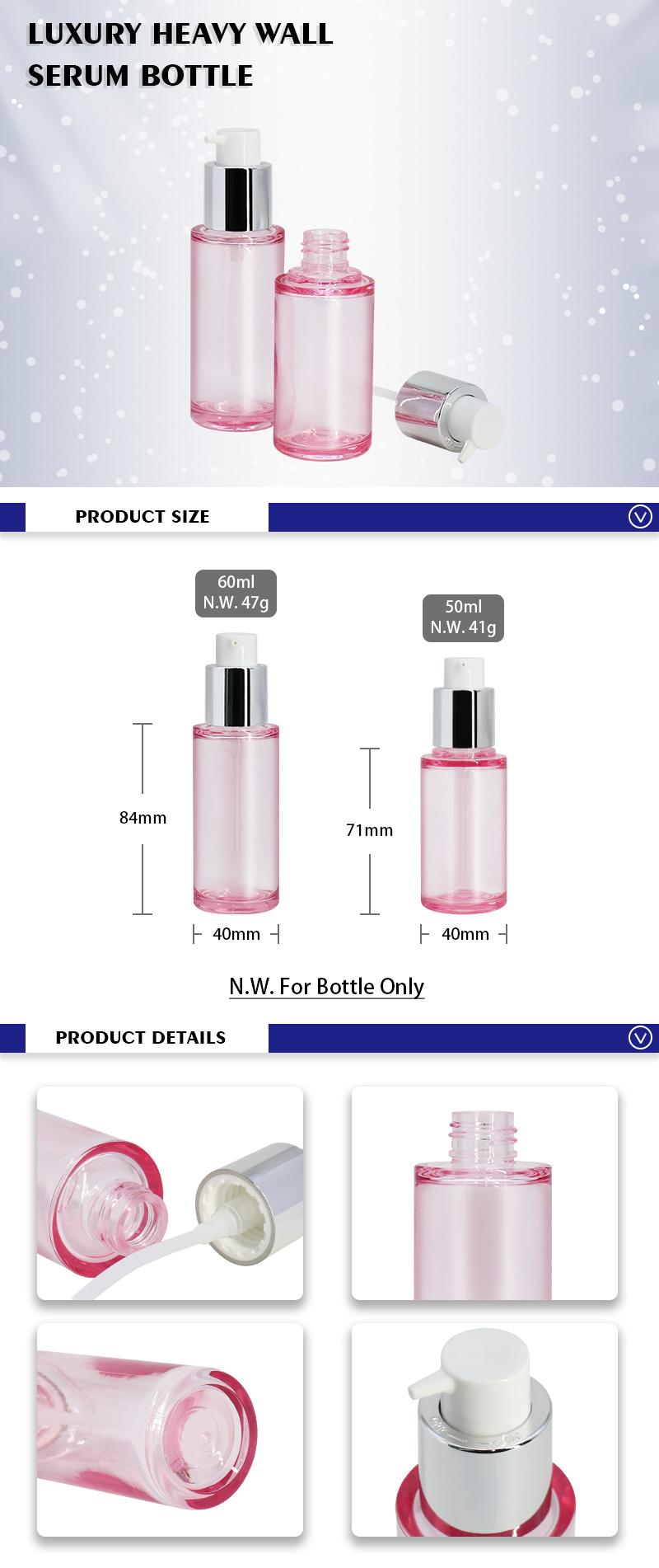 50ml 60ml Heavy Wall Pink Eco Friendly PETG Plastic Cosmettic Packaging Lotion Serum Bottle