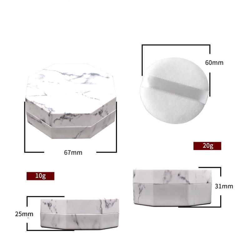 Matte Sliver Hexagon Marble Lid Clear Acrylic Custom Cosmetic Container Packaging Makeup Loose Powder Jar with Sifter and Puff