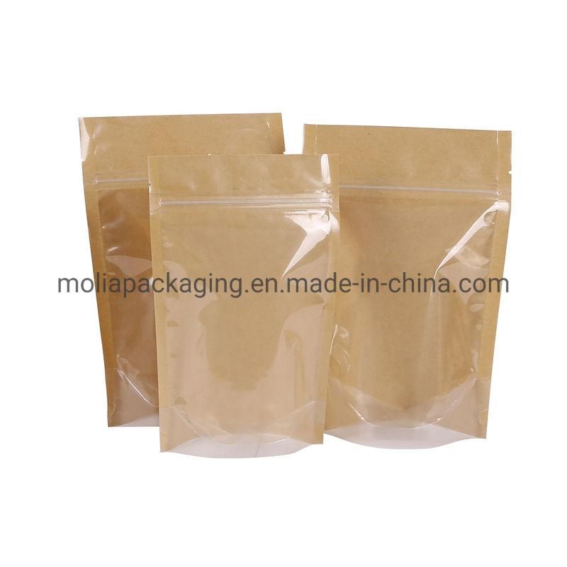 Clear/Kraft 4mil Reclosable Mylar Foil Ziplock Bags Stand up Food Pouches Bags Bulk Food Storage Candy Zipper Bags