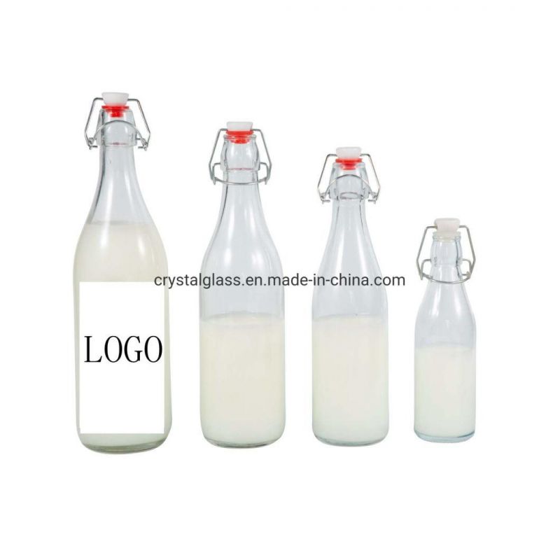 Swing Top Buckle Sealed Glass Water Bottles 250ml 500ml Clip Cap