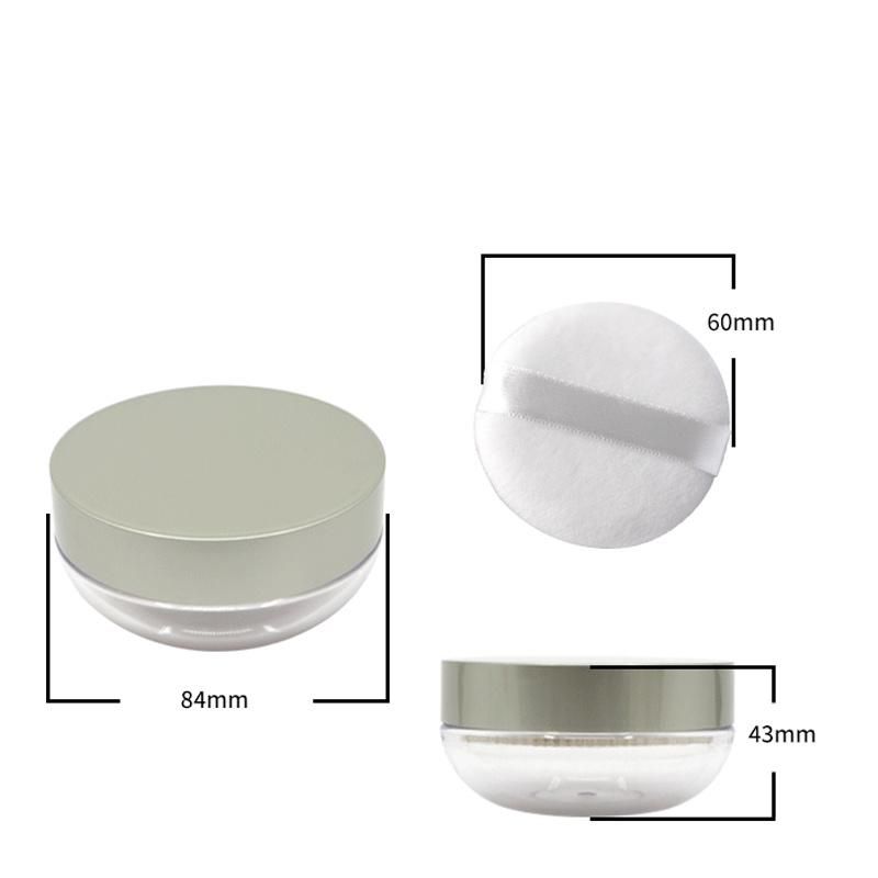 Hot Sell Round Champagne Makeup Packaging Custom Logo Plastic Empty Round Transparent Loose Powder Jar with Sifter and Puff