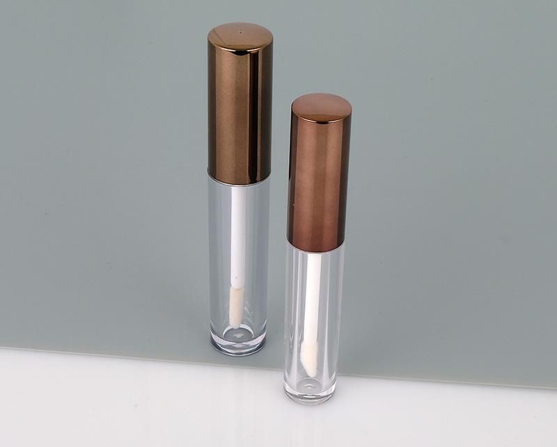 New Design Empty Round Brown Lip Gloss Containers Tube Packaging with Wands Lipgloss with Brush Applicator