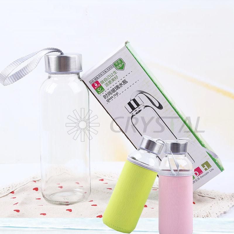 300ml 420ml Glass Water Bottle 6 Pack 16oz Bottles for Beverage and Juice with Stainless Steel Caps with Carrying Loop