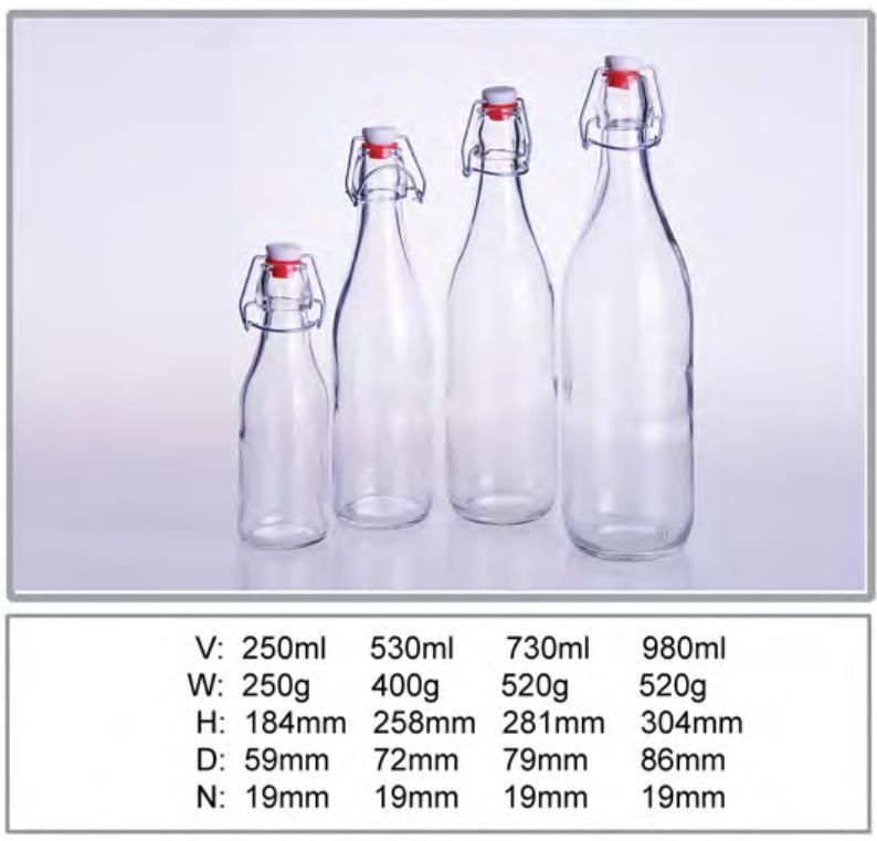 530ml Glass Bottle with Swing Top Bottles for Beverages Vinegar Beer Packing