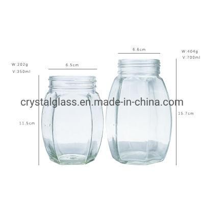 Round Hexagon Food Storage Honey Glass Jar with Screw Lid 375ml 500g 1000g