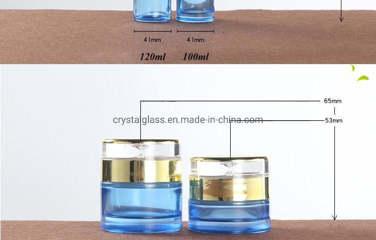 Blue Round Glass Pump Cosmetic Jars with Airless Pump