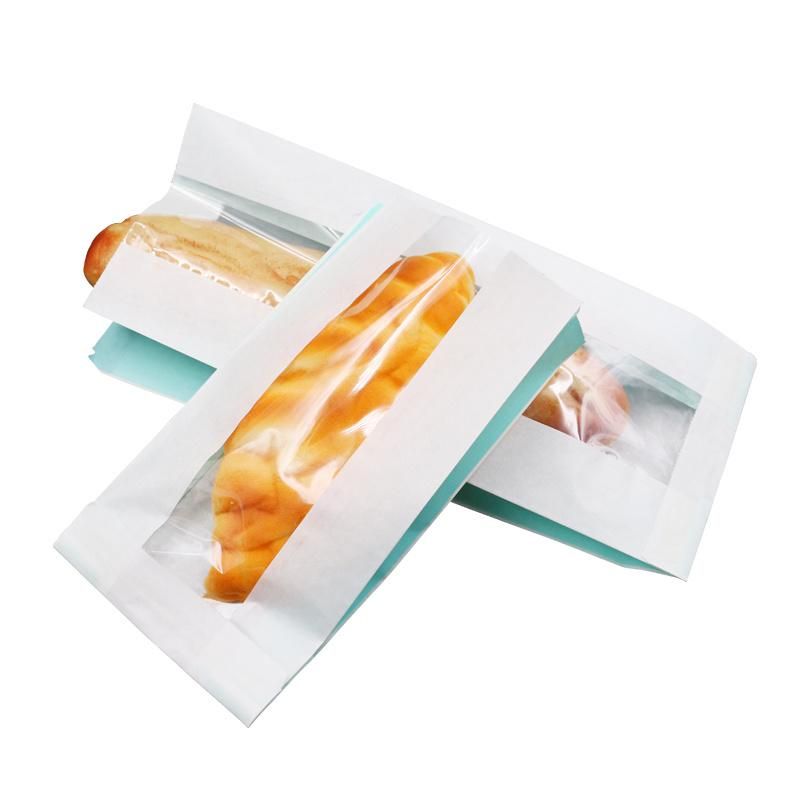 Custom Size French Loaf Paper Kraft Packaging Long Bread Paper Bag with Window for Bakery Bread