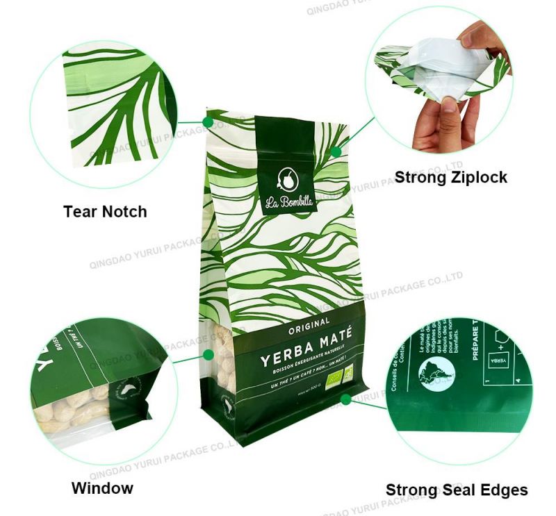 Stand up Ziplock Bag Package Tea Powder Pouch Organic Matcha Green Plastic LDPE Yurui Recyclable Bag with Valve Lamination Bag