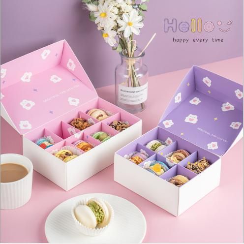 Wholesale Custom Printed Macaron Packing Box Set French Chocolate Snowflake Pastry Dakwaz Box with Window Muffin Box Packaging with Inner Support