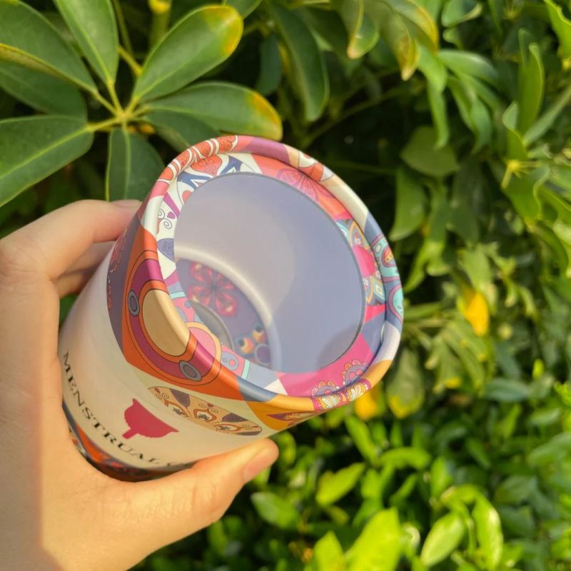 Firstsail Low MOQ Custom Printed Round Shaped Paper Tube Roll Lid Top Handmade Box Cylinder Packaging for Copa Period Menstrual Cup