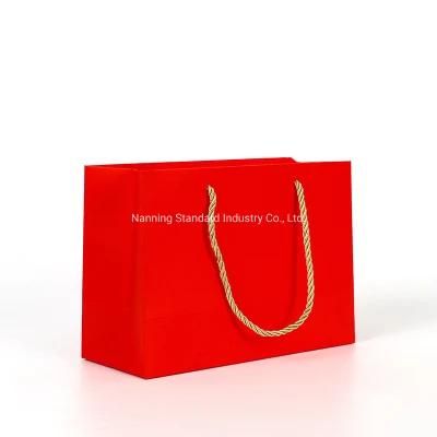 OEM Custom Logo Printed Eco Friendly Matt Finish Pink Paper Shopping Bag with Grosgrain Ribbon Handle