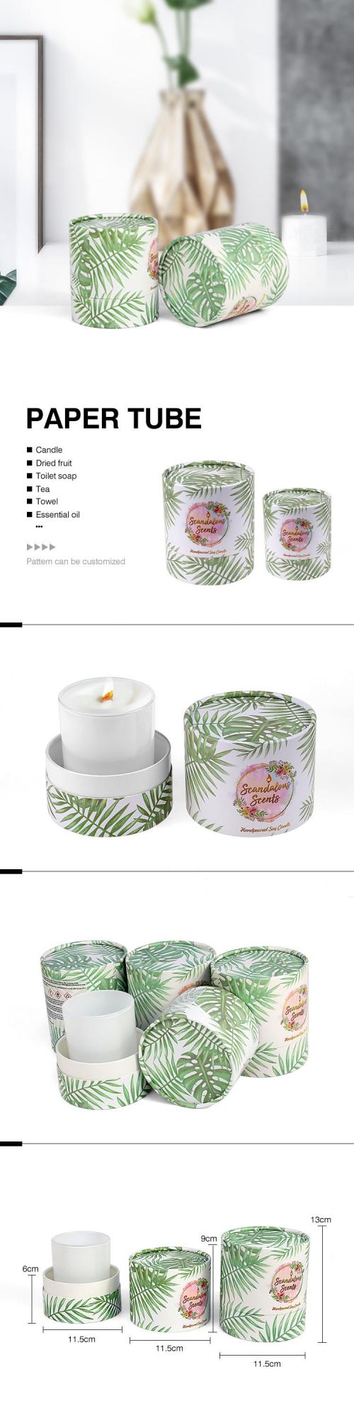 Firstsail High Quality Custom Printed Luxury Packaging Glass Candle Round Box Gift Toy Perfume Bottle Paper Tube Packing