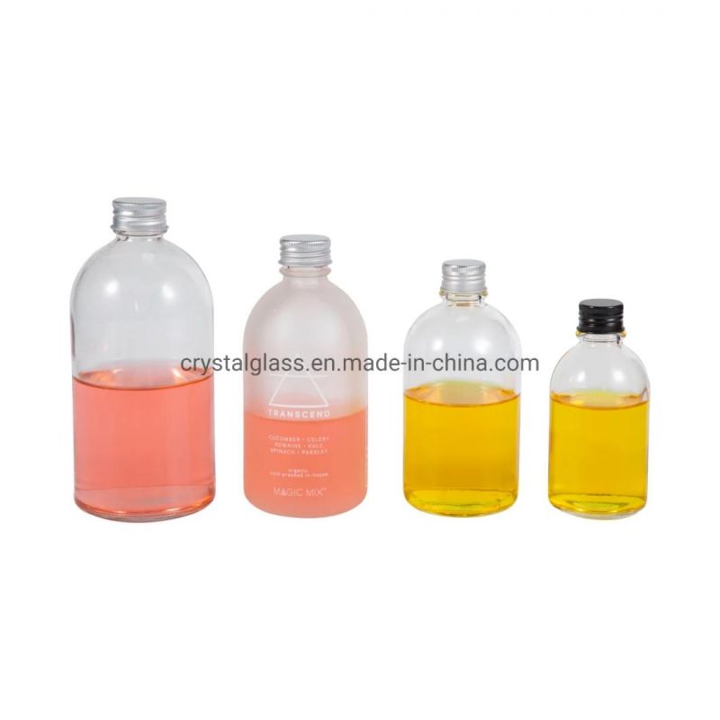 270ml 375ml Frosted Empty Glass Fruit Juice Beverage Container OEM Logo Customized with Metal Lid