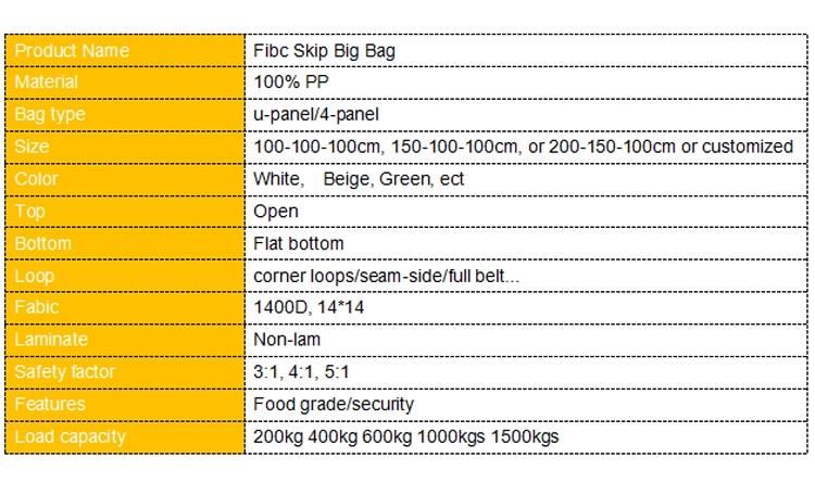 PP Big Skip Bags for Construction Waste Dumpster Bags