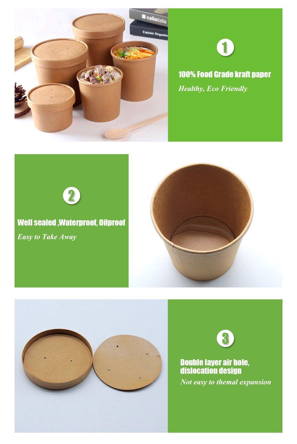 Kraft Paper Custom Printed Paper Disposable Soup Noodle Paper Cup and Lid