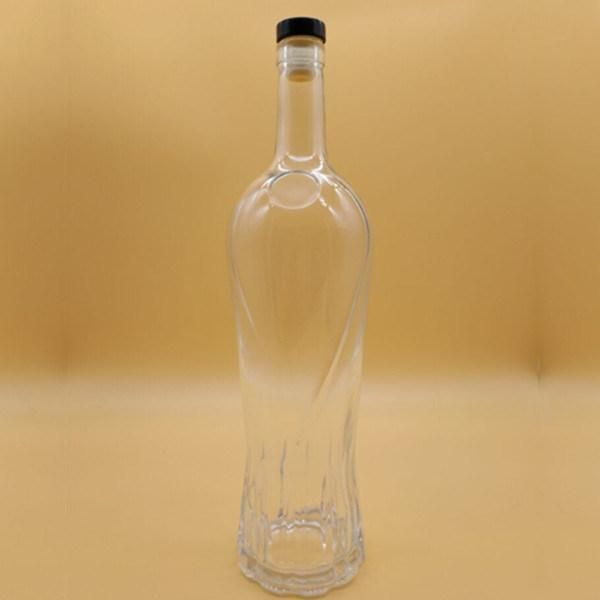 750ml round clear decorative glass wine bottle with cork top