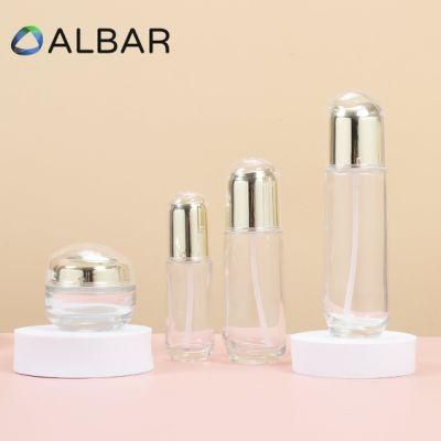 Gold Round Slope Liquid Pump Glass Bottles for Skin Oil Essence Lotion Tonic Water