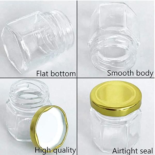 Wholesale Hexagon Polygon Canister Glass Bottle Jam Chili Sauce Pickle Nut Glass Jar with Lug Lid and Stickers