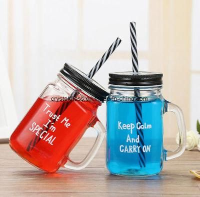 16oz Drinking Glass Bottle Food Storage Mason Jar with Handle and Lid