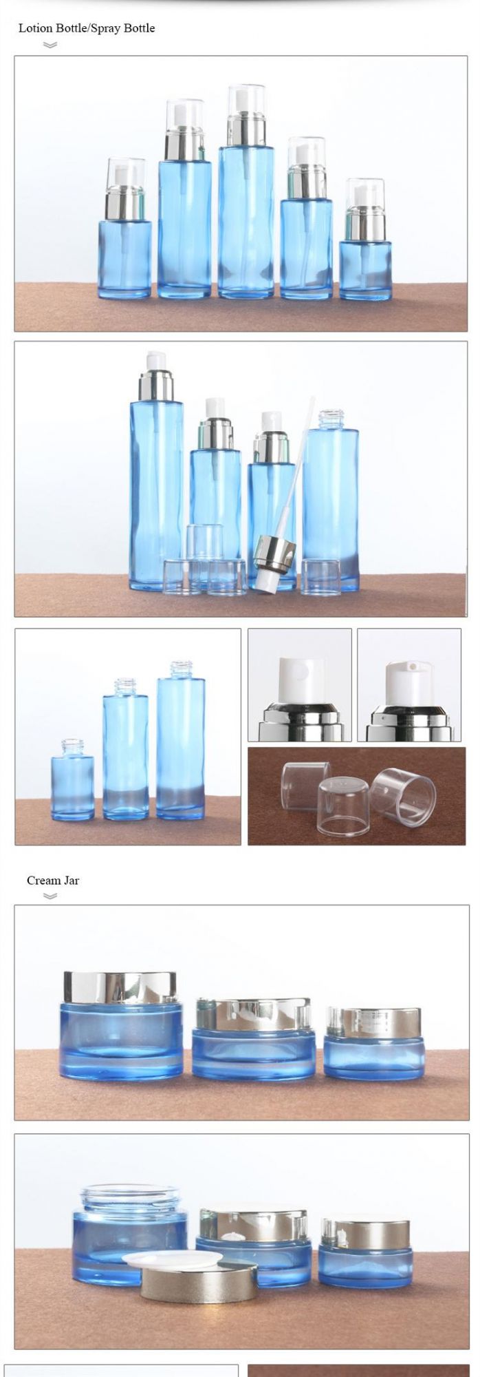 Clear Blue Color Glass Lotion Pump Bottle Cosmetic Cream Jar Blue Glass Spray Bottle