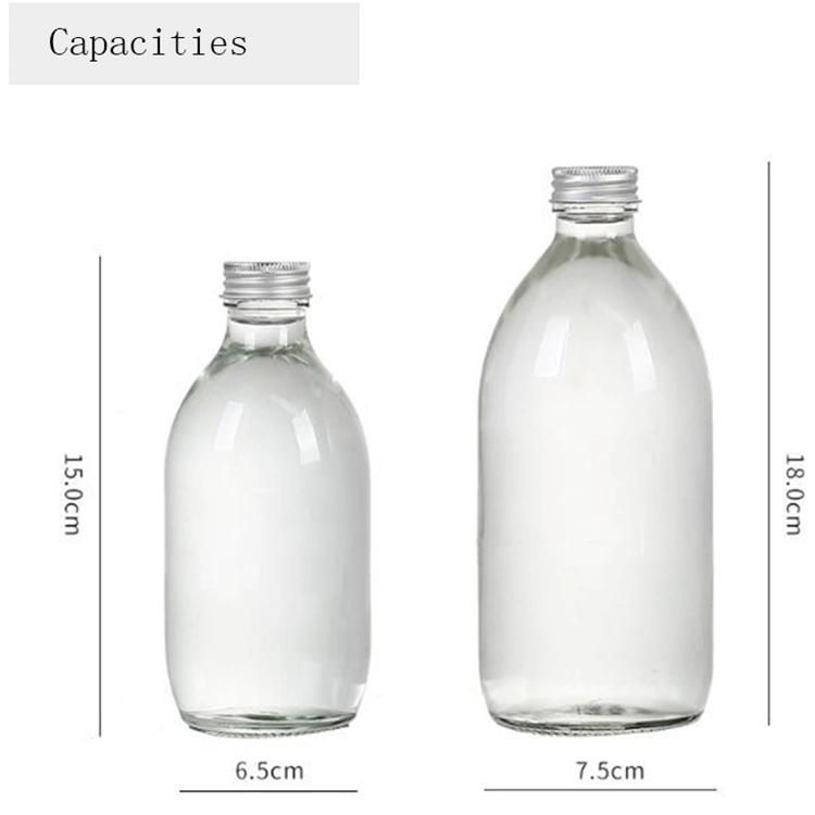 Food Grade Round Empty 12oz 16oz 300ml 500ml Glass Juice Bottles with Metal Lid