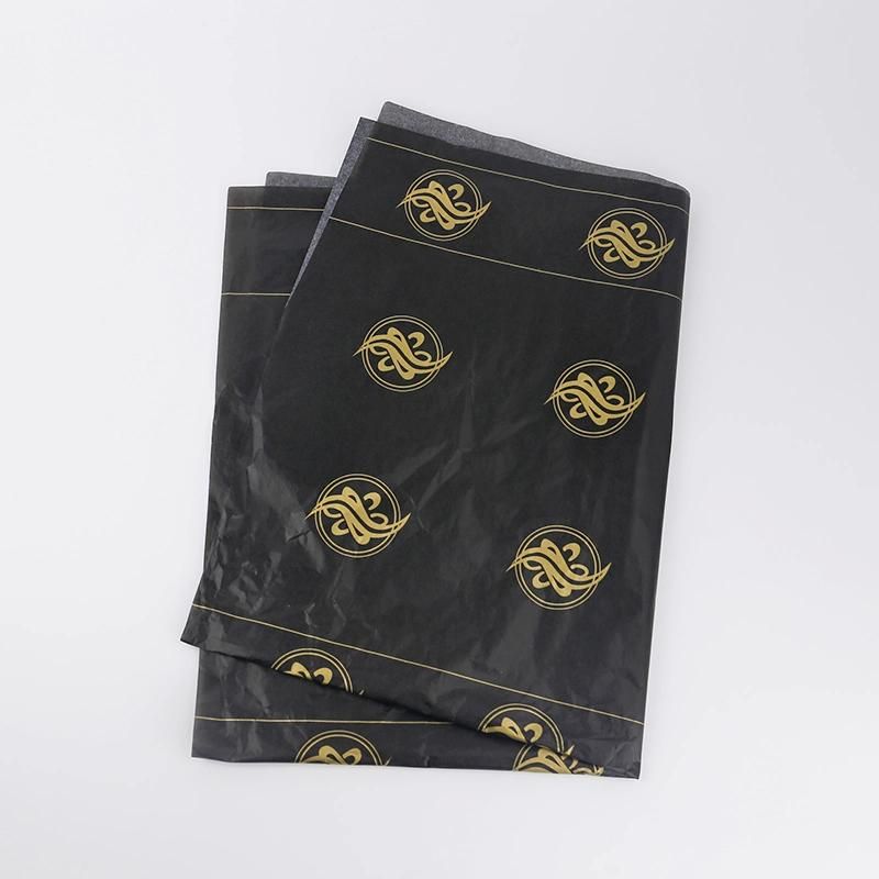 Custom 17GSM Gold Stamp Printed Black Tissue Paper