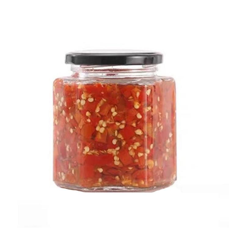 195ml Hexagon Honey Glass Jar Glass Container for Butter Kitchen Spices Chili Sauce