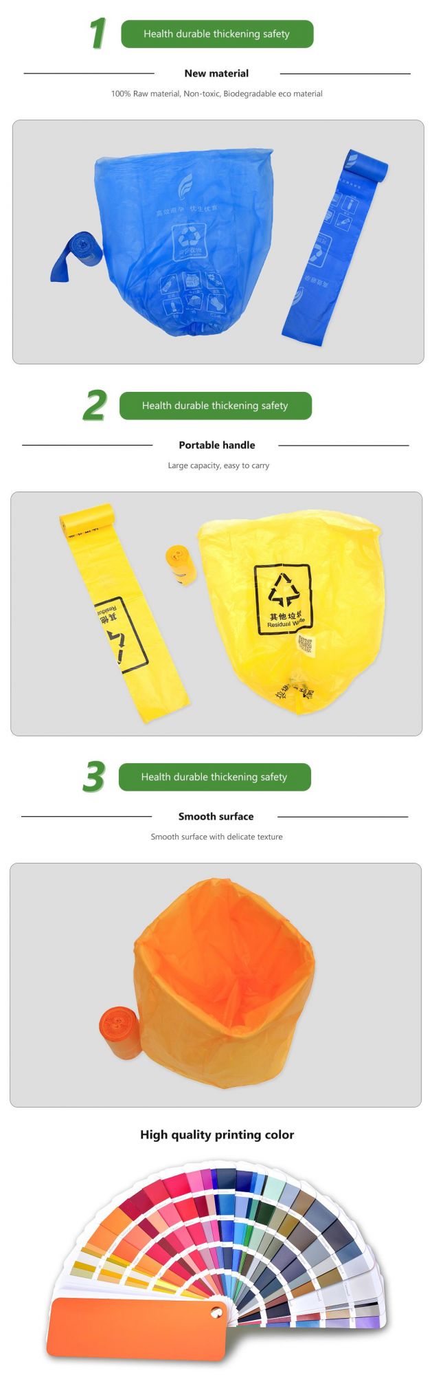 PLA+Pbat/Pbat+Corn Starch Biodegradable Bags, Compostable Bags, Rubbish Bags for School