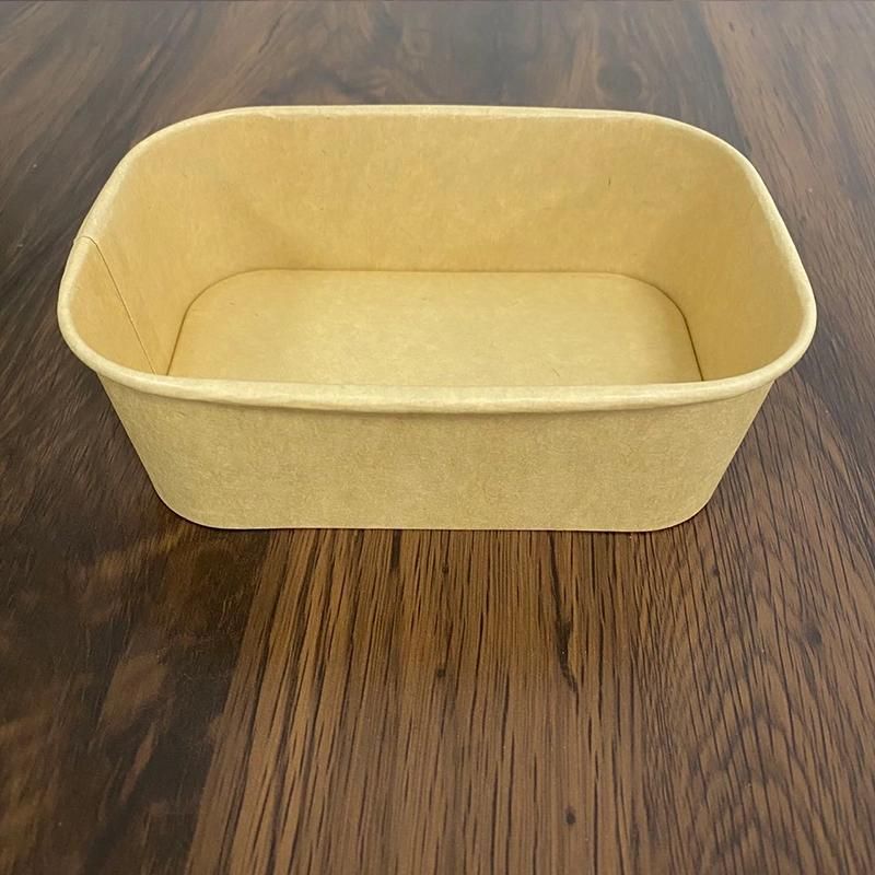 1000ml Eco Friendly Take Away Disposable Rectangular Square Paper Bowl with Pet Lid