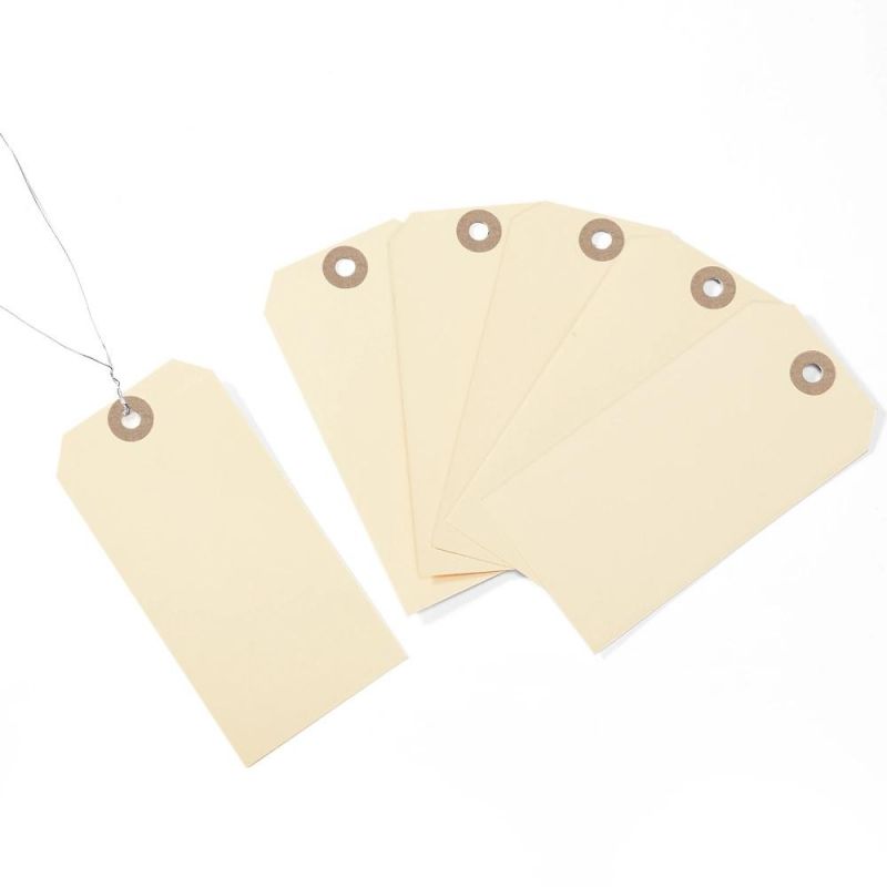 Custom Reinforced Eyelet Blank Manila Shipping Tags with Wire (MT5S-W-1)