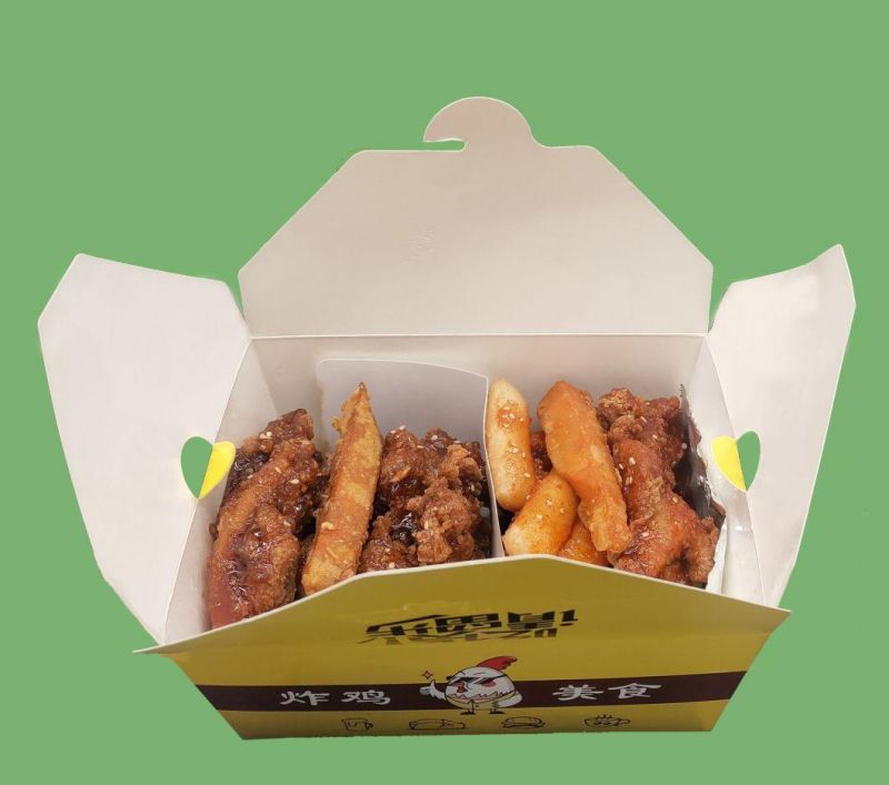 Biodegradable Chicken Recyclable Boxes Take out Hot Fast Food Fried Disposable Brown Kraft Paper Lunch Takeaway Box Packaging