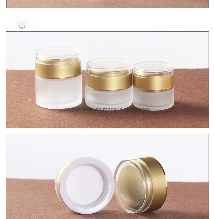 Luxury Glass Cosmetic Packaging Set in Freosted Glass and Gold Caps