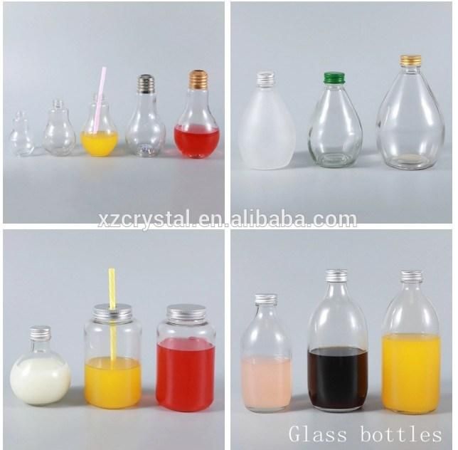 Wholesale 310ml 500ml Round Transparent Milk Beverage Vintage Milk Glass Bottle Bottles with Metal Caps