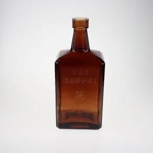 500ml Square Shape Amber Vodka Glass Bottles with Engraving Letters Printing